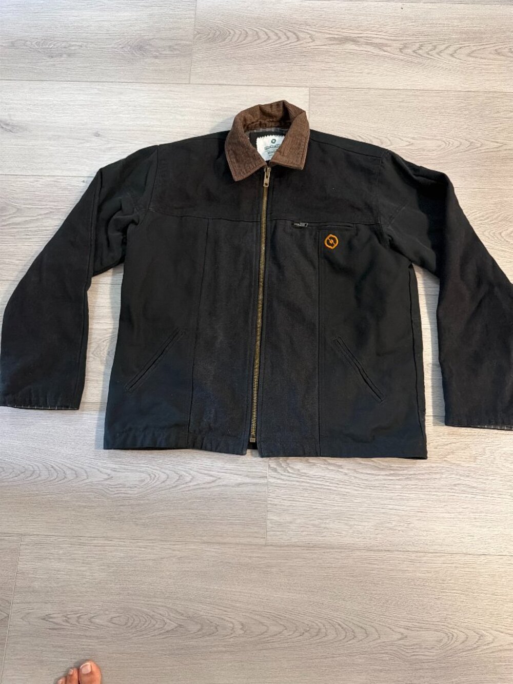 Reworked Detroit Style Workwear Jacket Black Corduroy Collar Mens Medium Vintage